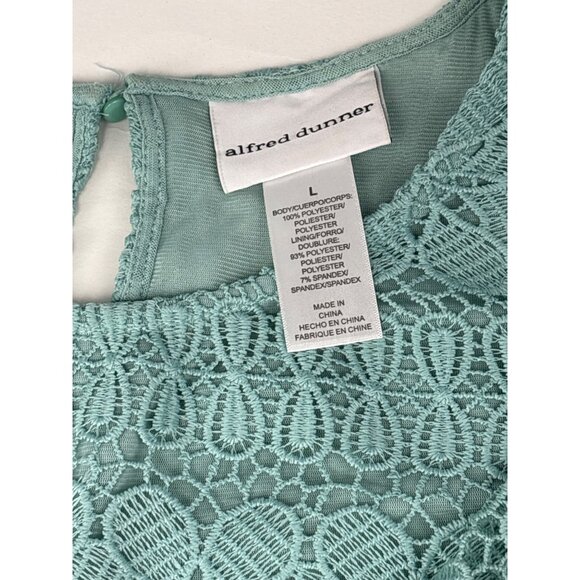 Alfred Dunner Womens Blue Lace Tunic Top Size Large 3/4 Sleeve Elegant Floral Sh - Picture 2 of 8